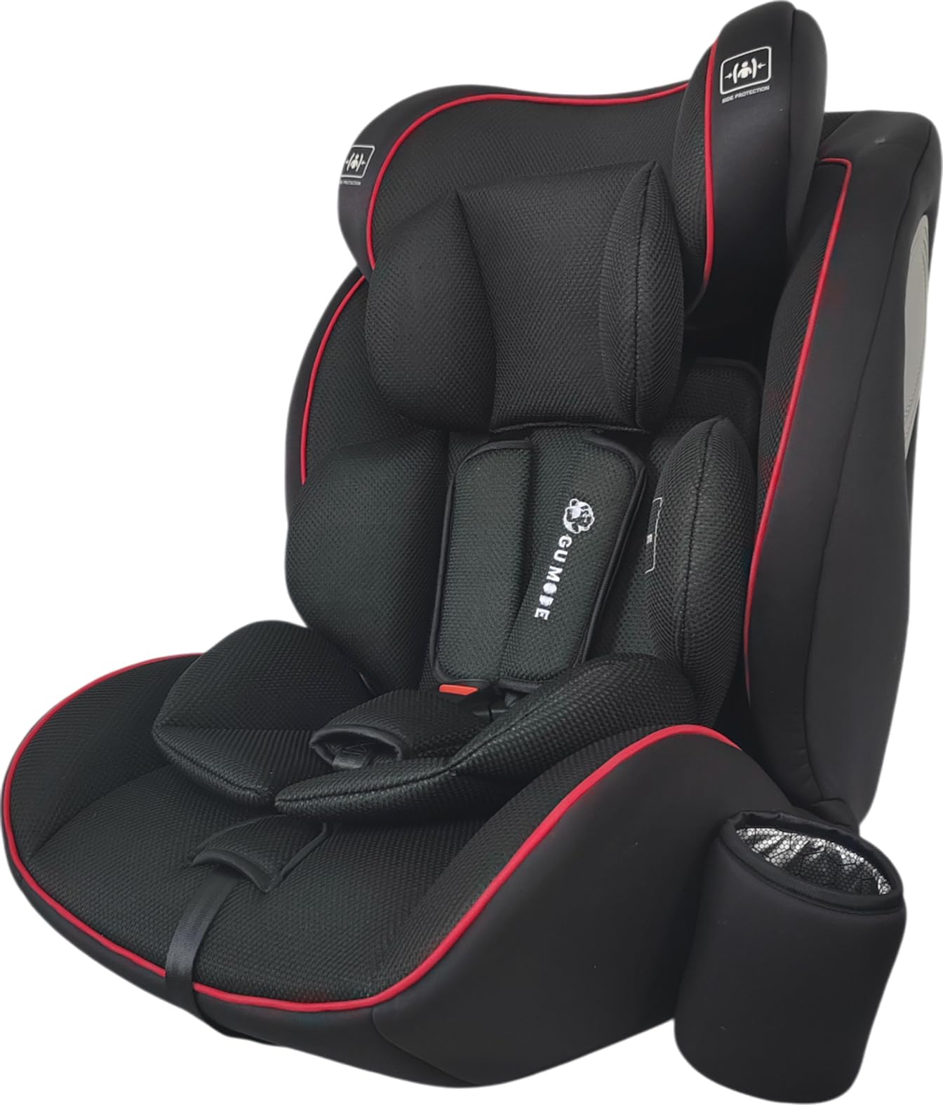 ＧＵ ＭＯＤＥ チャイルドシート ジュニアシート 1歳頃～12歳(身長76-150cm) R129適合 5年保証 保温保冷ドリンクホルダー付き ロングユース ヘッドレスト13段階調整可能 取付簡単 メッシュタイプ (レッド・ブラック)