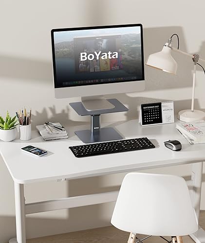 Miniatura 7 de BoYata Soporte para monitor, elevador de monitor ajustable, soporte de metal para computadora compatible con TV, PC, laptop, computadora, iMac y