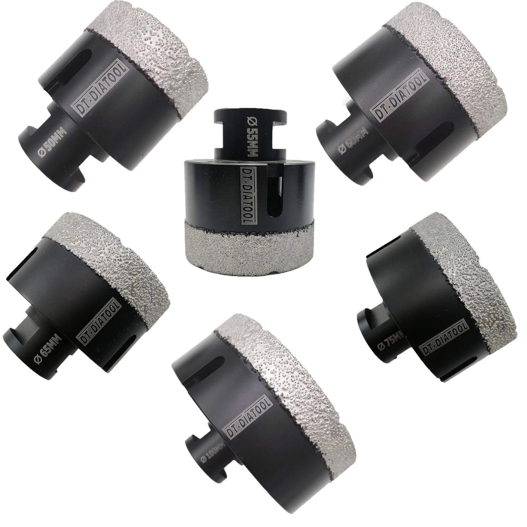 DT-DIATOOL Diamond Drill Bit Set 50/55/60/65/75/100mm Hole Saw for Dry Drilling Tile Porcelain Marble Ceramic Granite