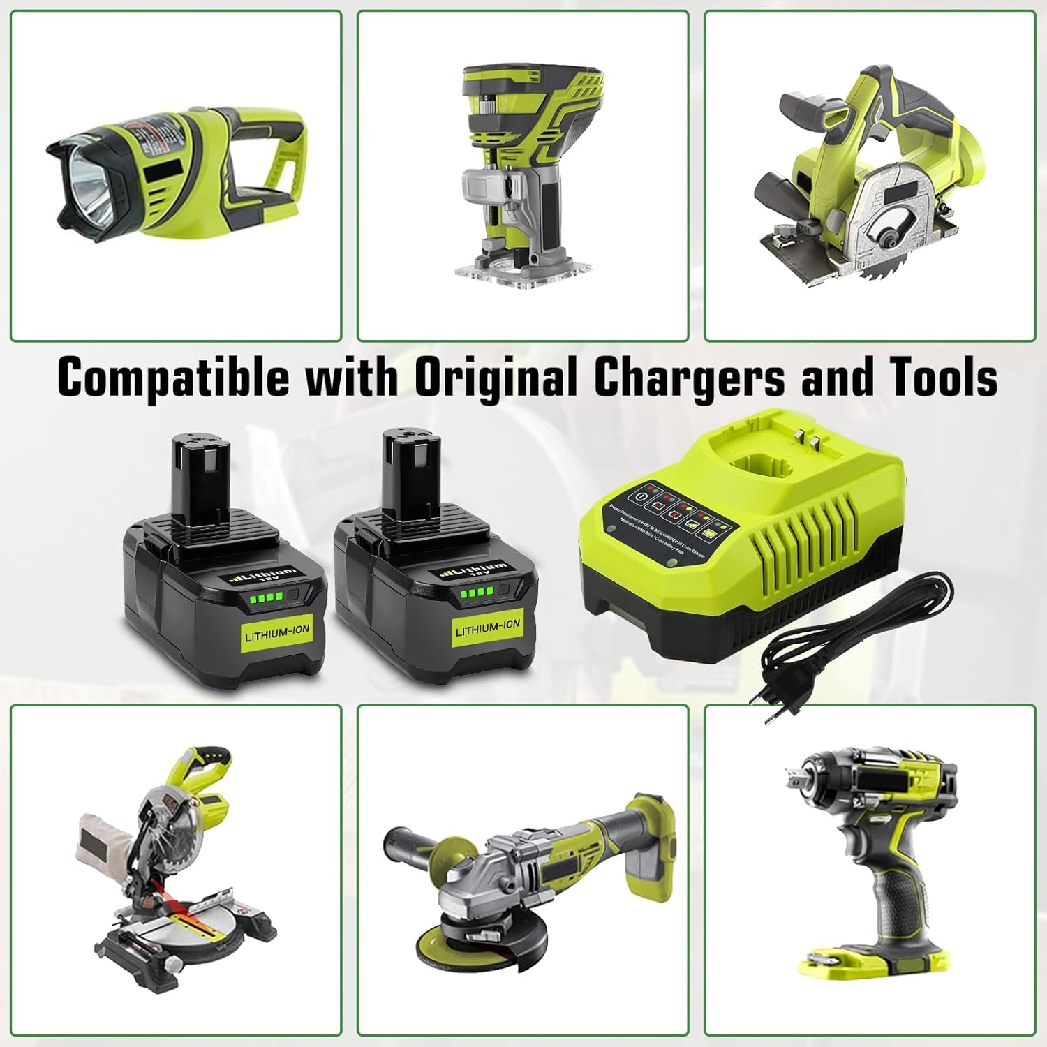 2 * Batteria per Ryobi 18V 5.5Ah Exemoro batteria di ricambio e BCL14181H 9.6V-18V caricabatterie di ricambio per Ryobi RB18L50 RB18L40 RB18L30 RB18L25 RB18L20 RB18L15 P108 P189 P190 P191 P192 etc