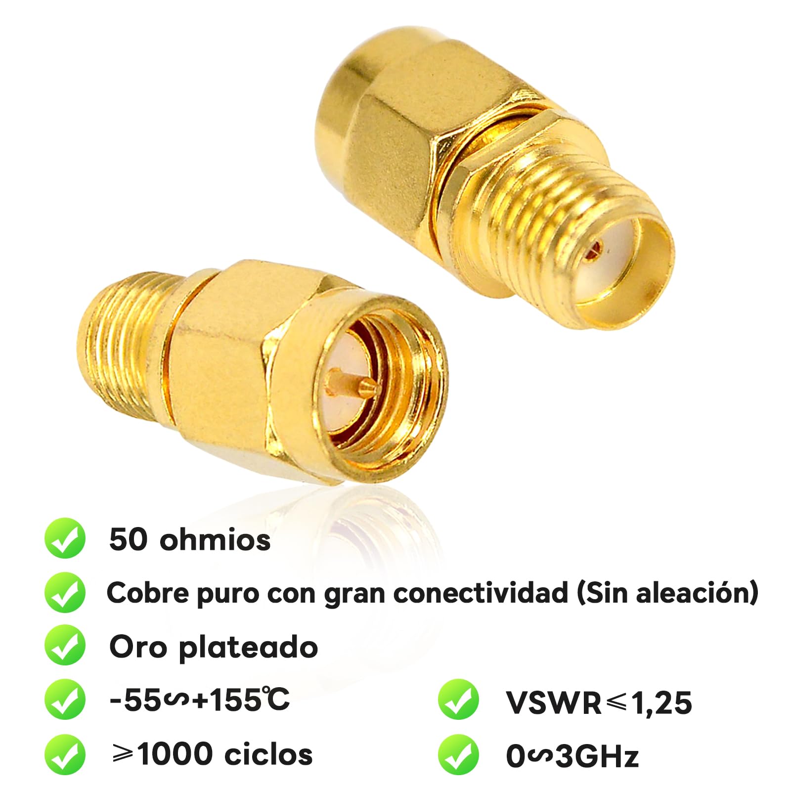 Adaptador SMA Macho a Hembra Conector Coaxial Antena WiFi Baja Pérdida para FPV Dron - Paquete de 2