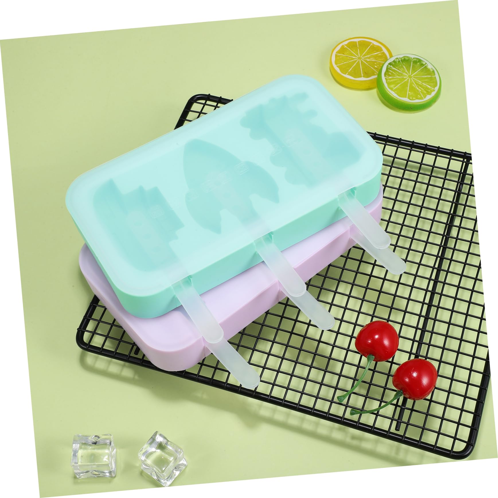 Moule à Glace Silicone Réutilisable 2 Pièces avec Couvercle et Poignée pour Camping, Design Créatif Animaux et Véhicules, Surface Lisse Soi-même