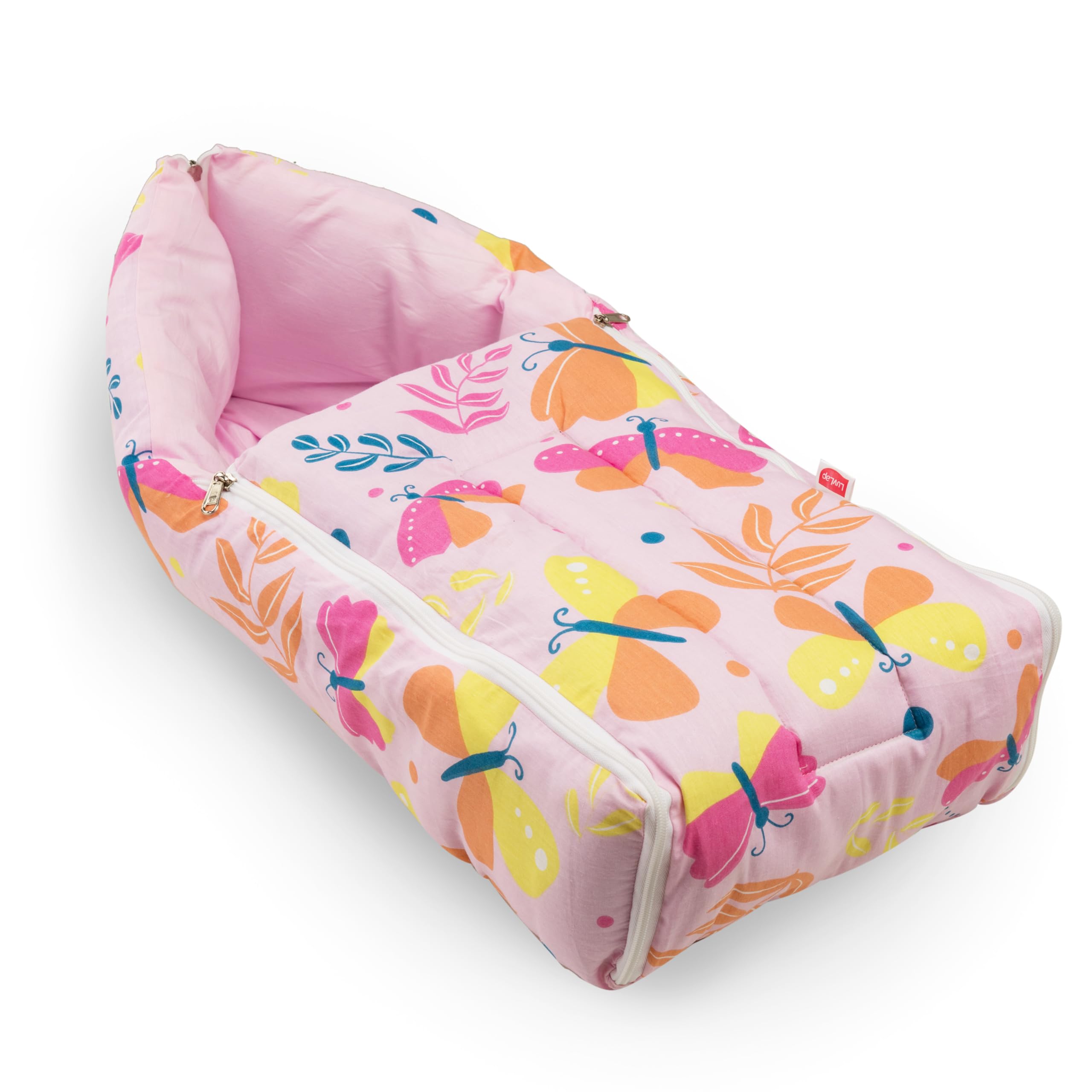LuvLap 3 in 1 Baby Bed, Sleeping Bag & Carry Nest, Cotton Baby Bedding for New Born & Infant, Portable Bassinet, for Baby Carrying & co Sleeping, Unisex Baby Sleeping Bed, 0M+ (Pink Butterfly Print)