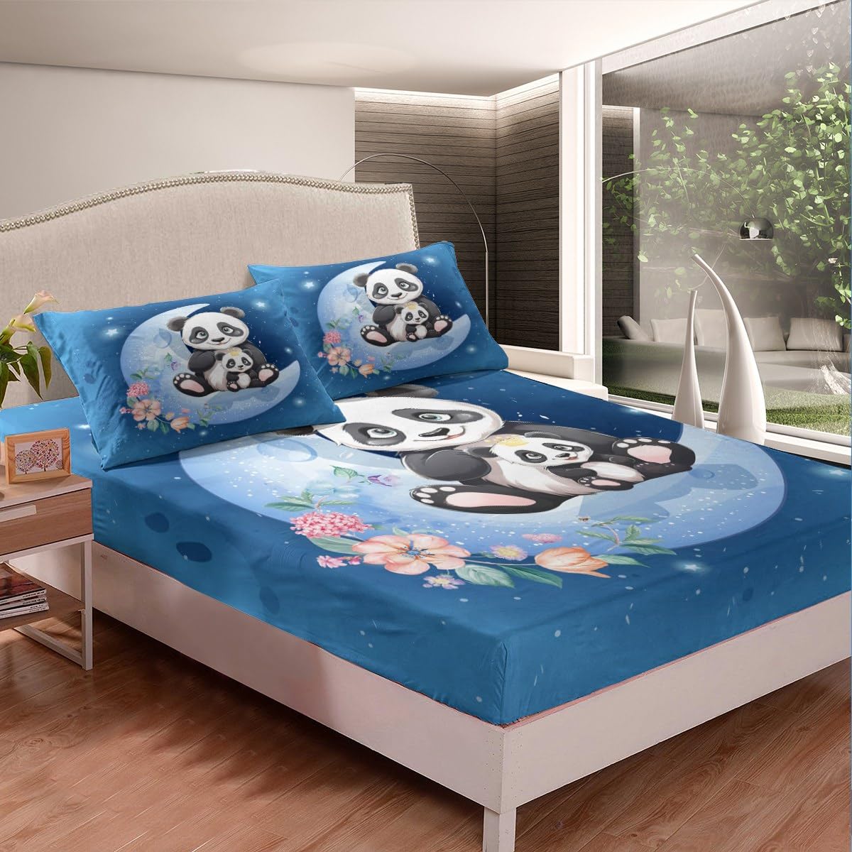 Comfy Deal Lenzuola Microfibra Twin Panda Per Bambini | Set Completo Con Federa, Lenzuolo Piatto E Con Angoli - Morbido E Traspirante
