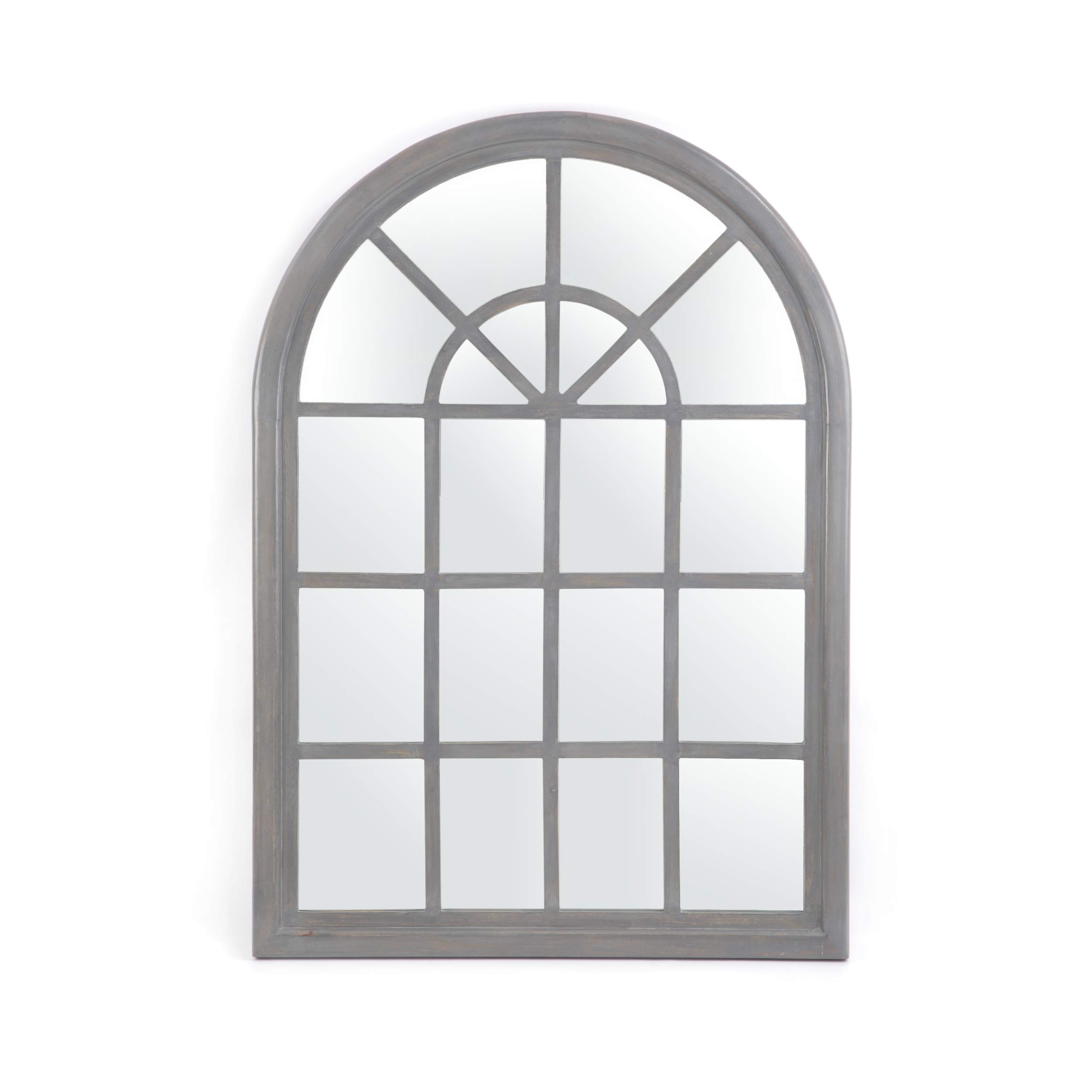 GDF Studio Sebastiane Traditional Arched Windowpane Mirror, Gray Wash
