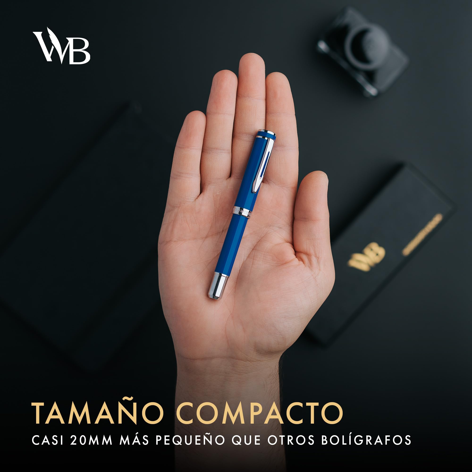 Wordsworth and Black Fountain Pen Mini EDC Bolígrafo de Bolsillo Azul, Cromo, Punta Mediana, 6 Cartuchos de Tinta, Convertidor de Tinta, Conjunto de Regalo de Bolígrafo Recargable, Hombres y Mujeres