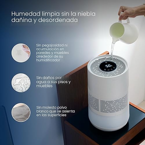 Miniatura 4 de BLUEAIR Humidificador inteligente prémium para habitaciones grandes, dormitorios, mejor sueño con tecnología de niebla invisible evaporativa,