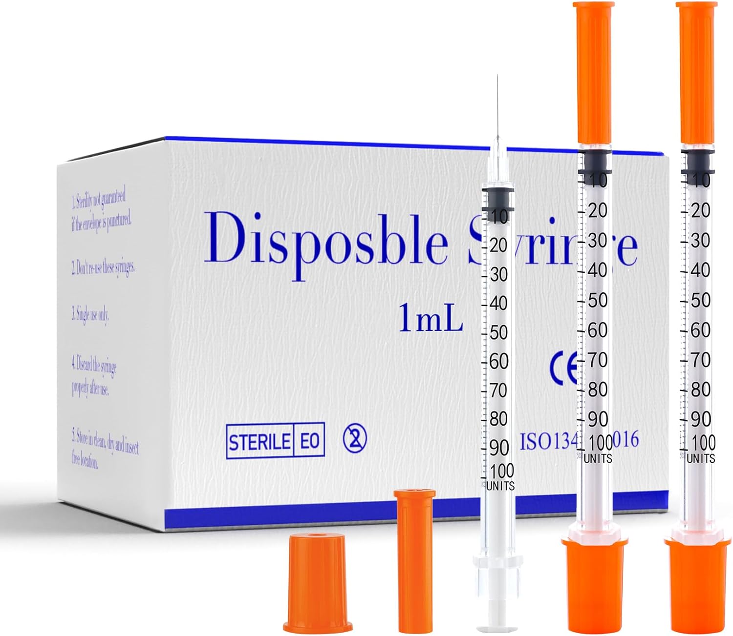 U-100 27G 1cc Syringes with 5/16 Inch-8mm Accurate Measuring for Liquid Individually Sealed Packaging (100Pack)