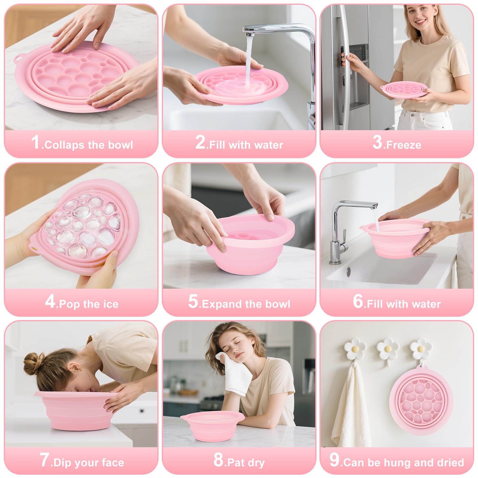 Musiwanna Silicone Ice Face Bowl, Face Bowl for Ice Foldable Ice Bath Facebowl with Built-In Icetray - Image 3