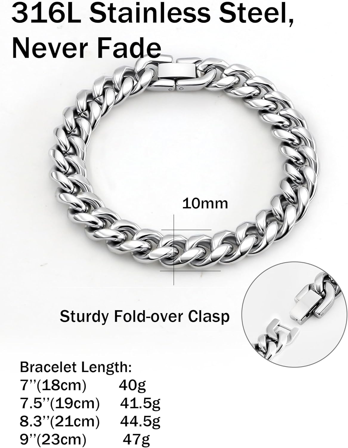 Stainless Steel Cuban Link Chain Bracelet for Men Women, 6mm/8mm/10mm/12mm/14mm Width, 7"-9"Length, Wrist Bracelets Fashion Jewelry(with Box) - Image 4