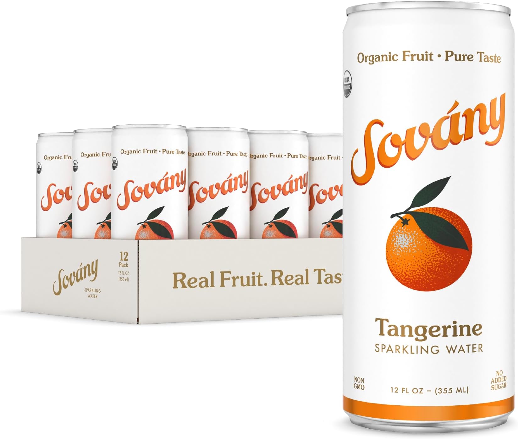 Sparkling Water, Tangerine, Seltzer Water Drinks, USDA Organic, Made With Real Fruit, Non-GMO, Vegan, No Added Sugar, Low Calorie, 12 fl oz, 12 Pack