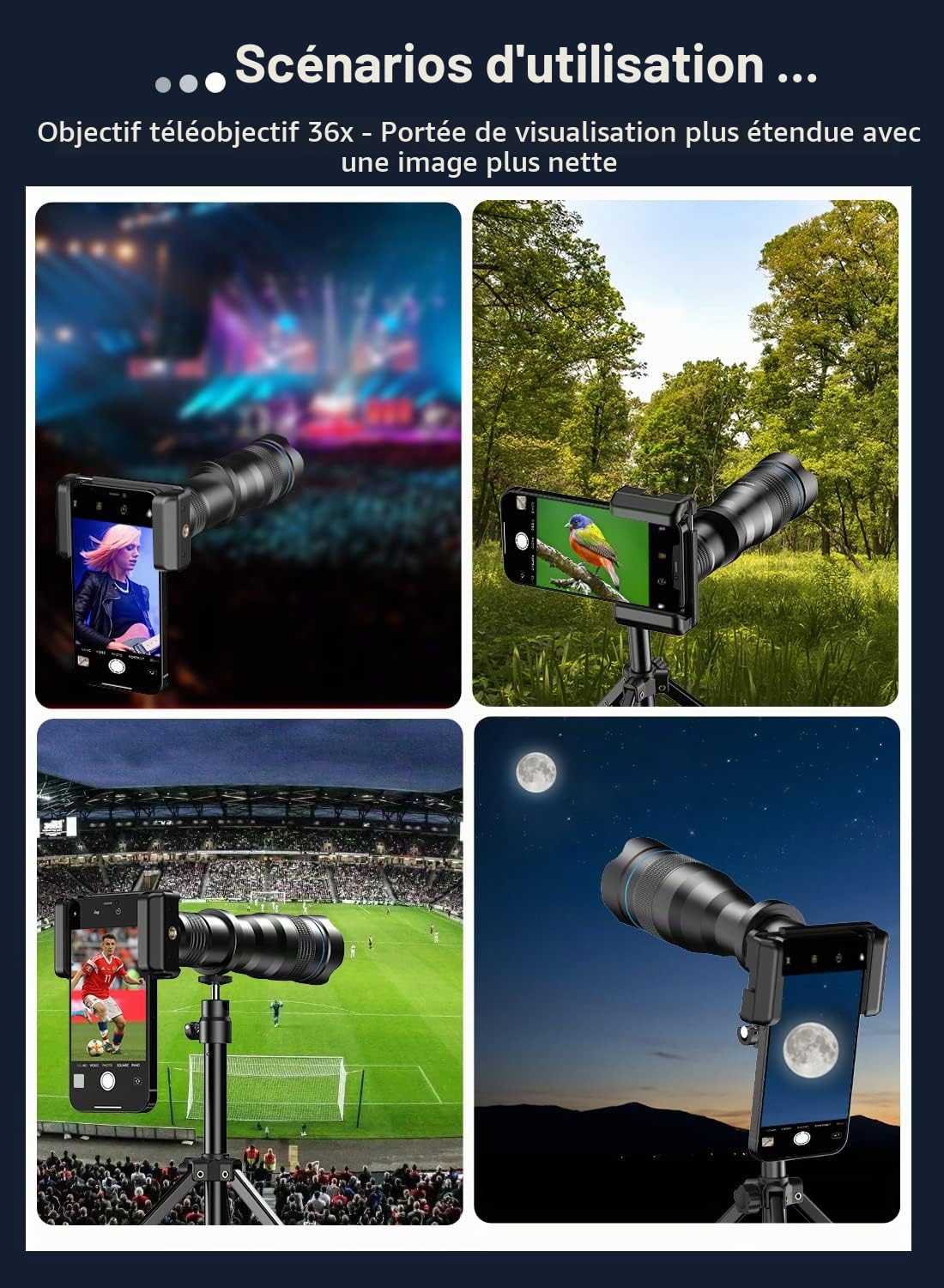 Apexel Téléobjectif HD 36X pour Smartphone, téléphone Portable avec trépied pour iPhone, Samsung, Huawei et la Plupart des Smartphones