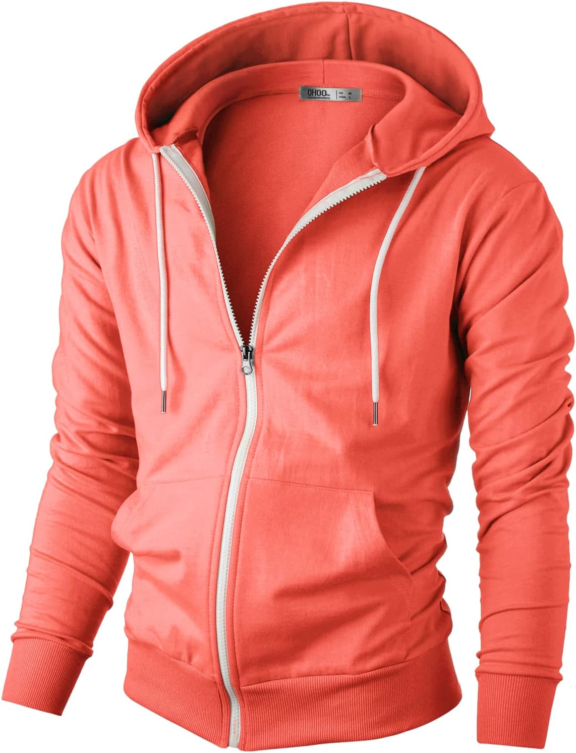 Ohoo Men's French Terry Full-Zip Hooded Sweatshirt with Pockets Lightweight Zip Up Slim Fit Hoodie