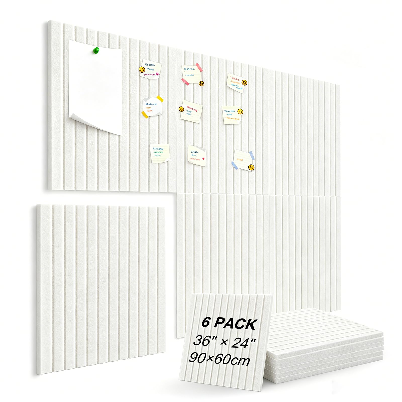 Large Cork Bulletin Board, 6 pcs 30 * 30 cm 3D Peel Decorative Felt Slat Tiles, Freely Assembled & Not Damage Walls Office Board with Adhesive Tabs, Display Board for Photos, Notes, Postcard (Beige)
