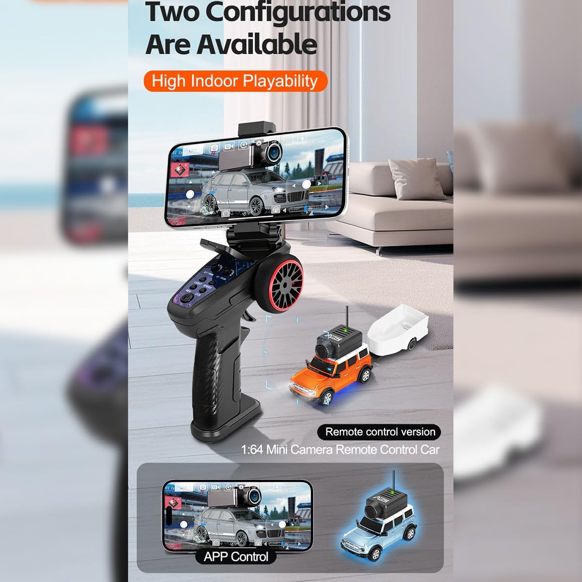 WL FPV RC Car with Camera, 1/64 APP-Controlled Fully Proportional Mini Off-Road Remote Control Car with APP Auto-Pairing 3-Speed Modes Storage Case Tow Trailers, Toy Gift -RTR