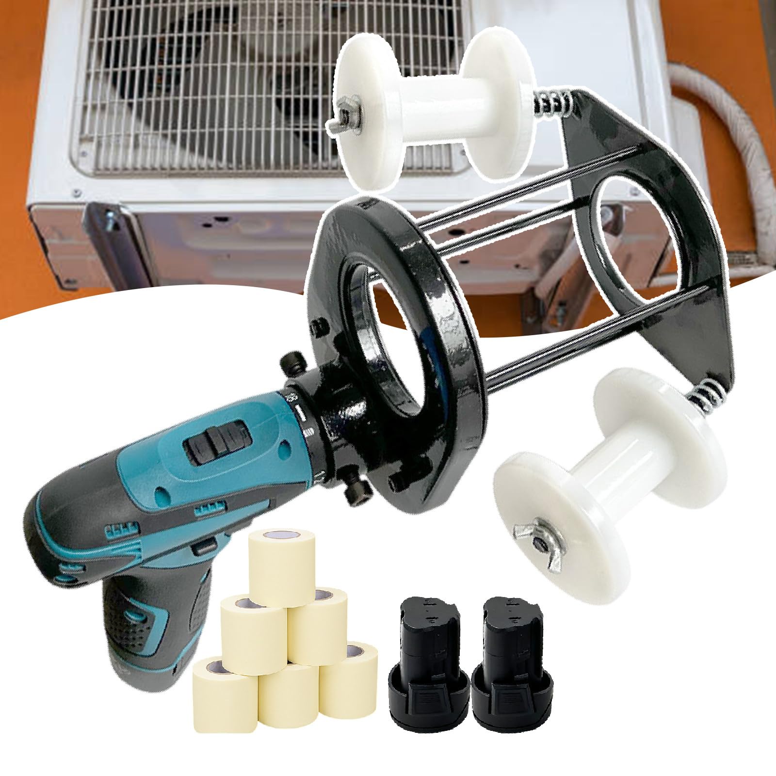 Avvolgitore elettrico a nastro, 12 V a doppia batteria, diametro massimo 70 mm, controllo continuo della velocità per tubi e tubi del condizionatore d'aria