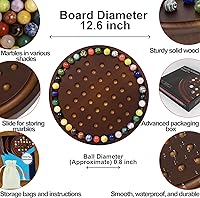Vista 2 de Juego de solitario grande hecho a mano de madera maciza con 36 canicas de mármol natural, juegos de mesa redondos clásicos gruesos para adultos
