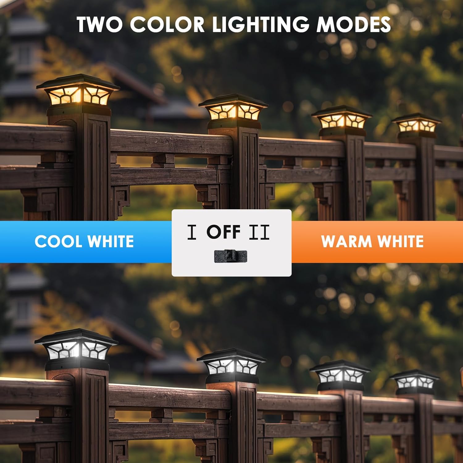 8 Pack Solar Post Cap Lights Outdoor Waterproof, Fits 4x4, 5x5, 6x6 Wooden & Vinyl Fence Decks, Edison LED Bulb with Warm & Cool White Light Modes (Classic Black, 8)