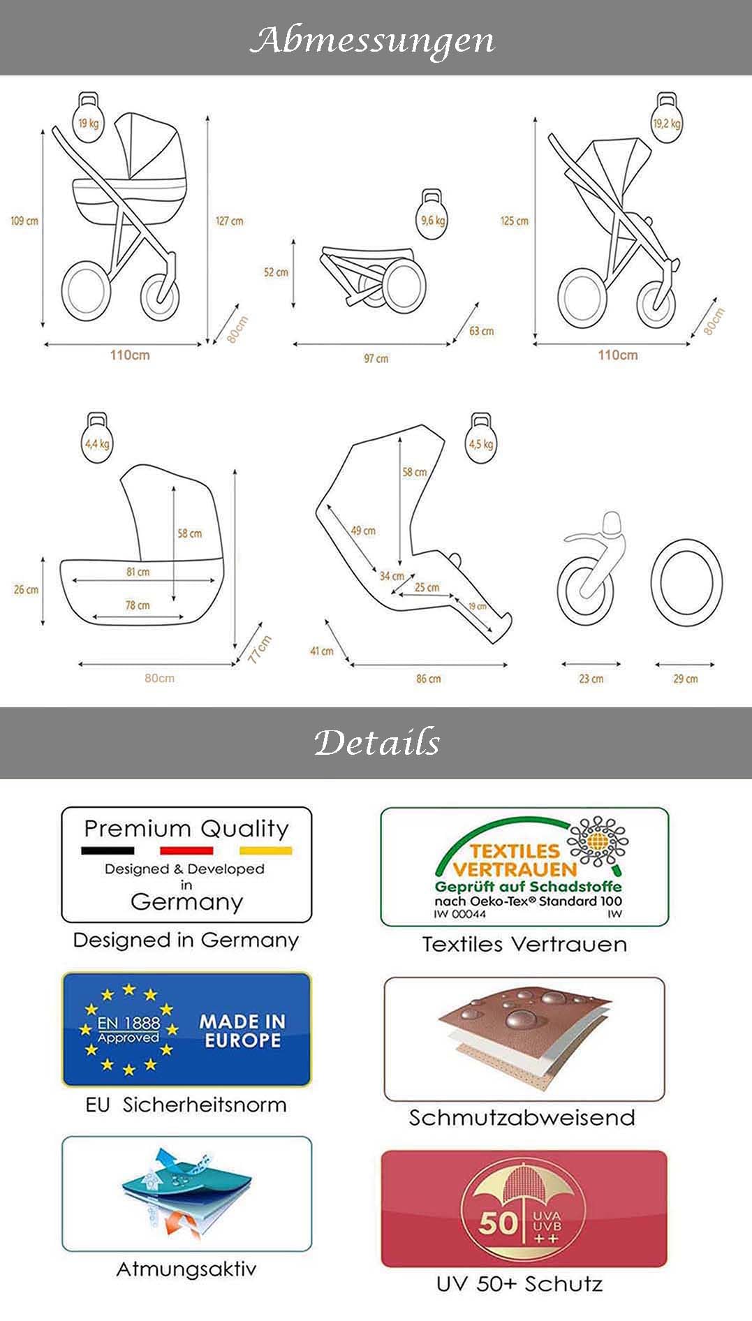 Zwillingskinderwagen 2 in 1 Duo Twin inkl. Sportsitze - 11 Teile - in 20 Farben