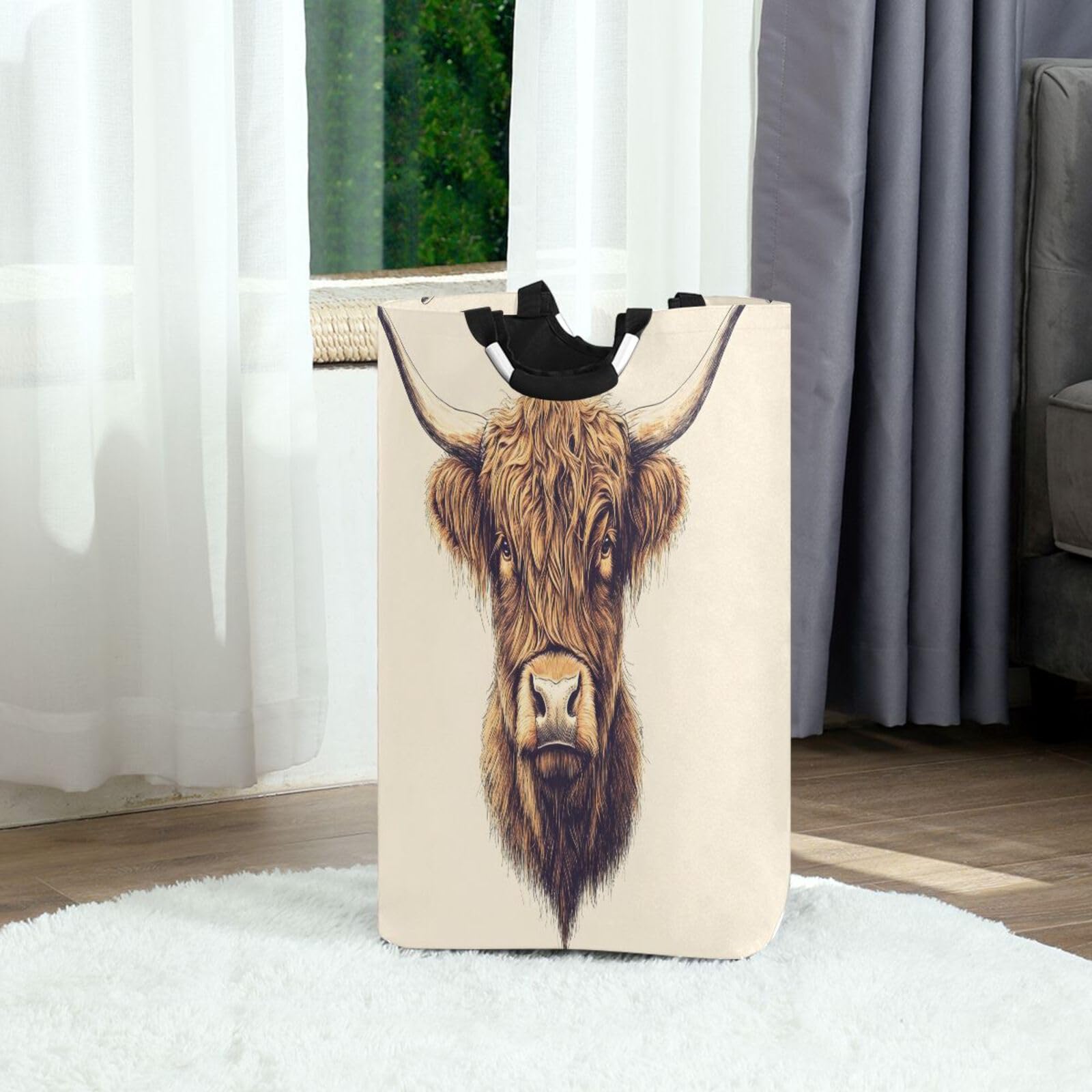 Jihqo Laundry Hamper Basket Highland Cow Portrait Collapsible Nursery Storage Bin Waterproof Clothing Baskets for Home Bedroom Bathroom Washing Room