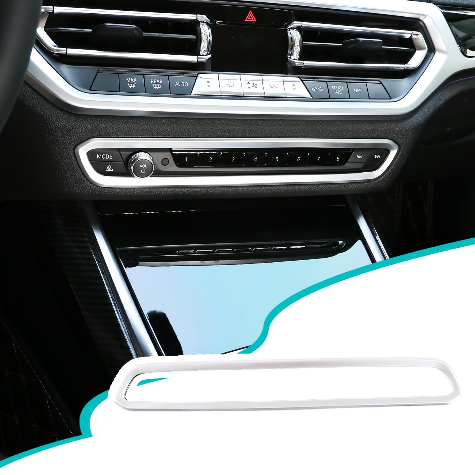 Car Center Console Air Conditioning Volume Cotrol Panel Frame TrimCompatible with BMW 3 Series G20 G28 2019-2022 Car Central Control Button Frame Sticker Accessories (ABS,Silver)