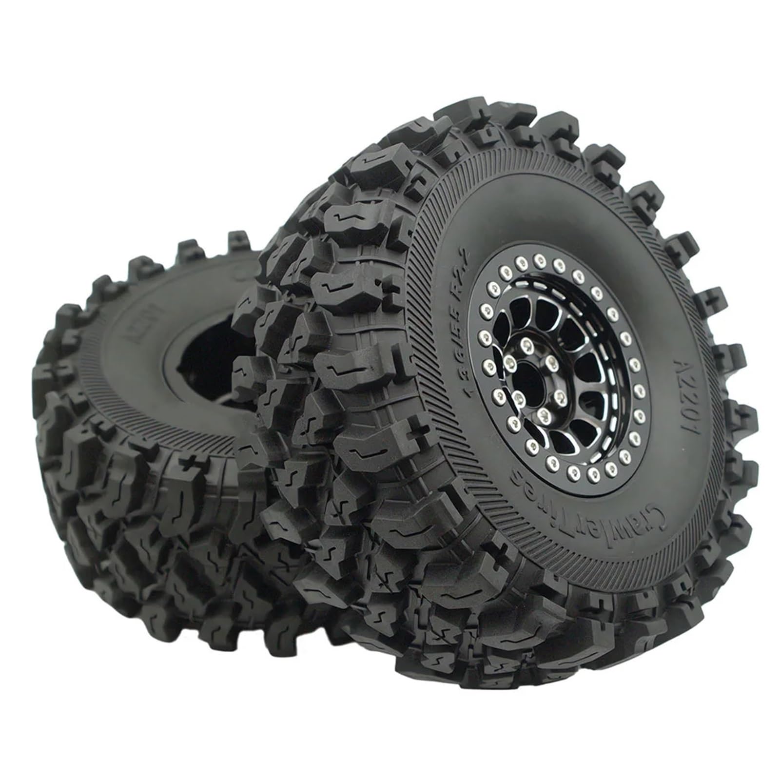 RC Pneumatici Ruote Per 1/10 2. Ruote Alluminio Beadlock Cerchioni Pneumatici 136mm Esagonale 12mm Alti Morbido Appiccicoso Fango Slingers RC Crawler Fuoristrada Veicoli(Black)