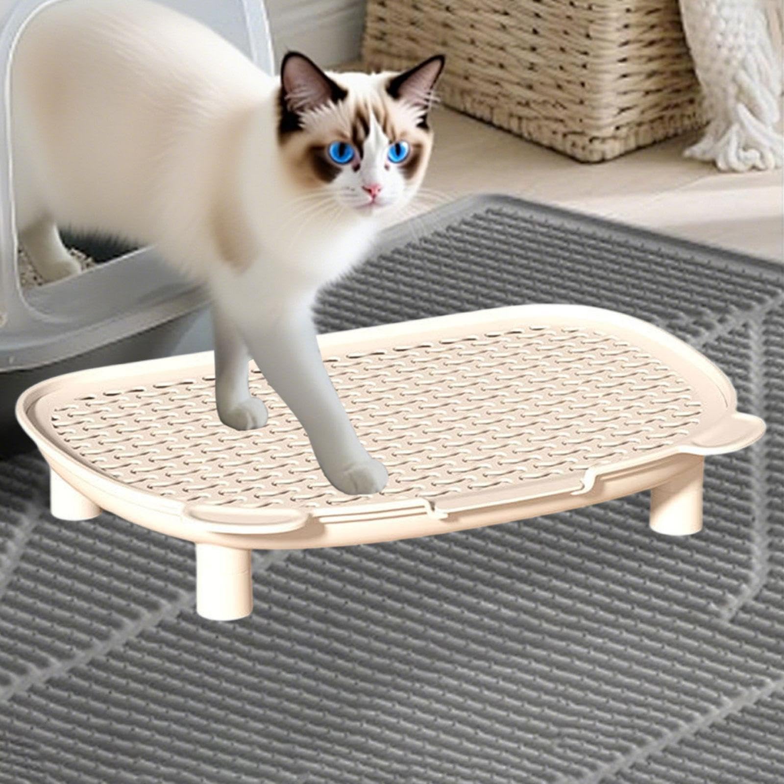 Cat Litter Mat Accesorio Esencial para Gatos Alfombrilla con Rampas Suaves Y Bordes Elevados Desmontable Y Lavable Fabricada en Pet Impermeable Proteg