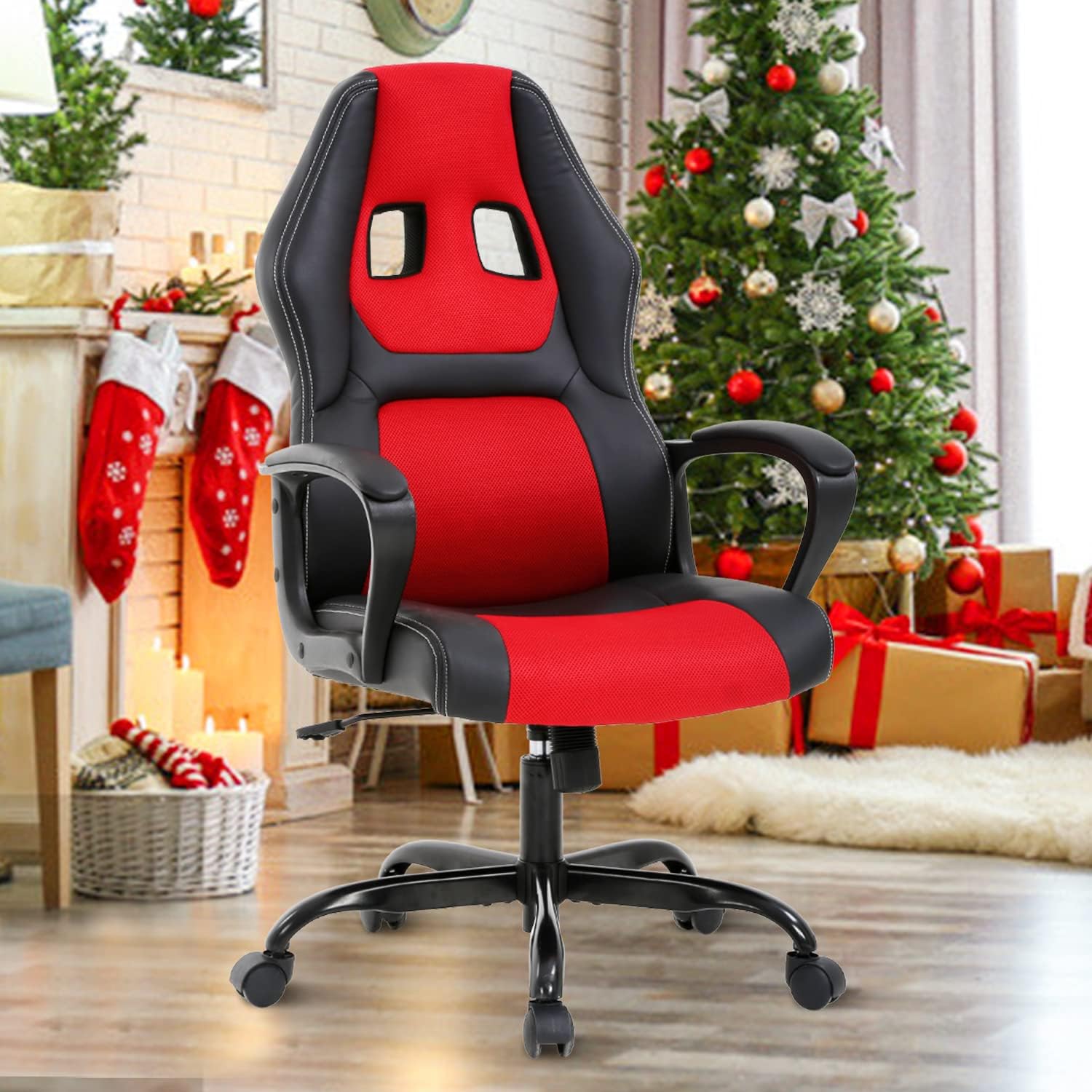 Gaming Chair Ergonomic Office Chair, High Back Racing Desk Chair with Lumbar Support Armrest, Adjustable Massage Reclining Computer Chair PU Leather Executive Task Rolling Swivel Chair for Adults