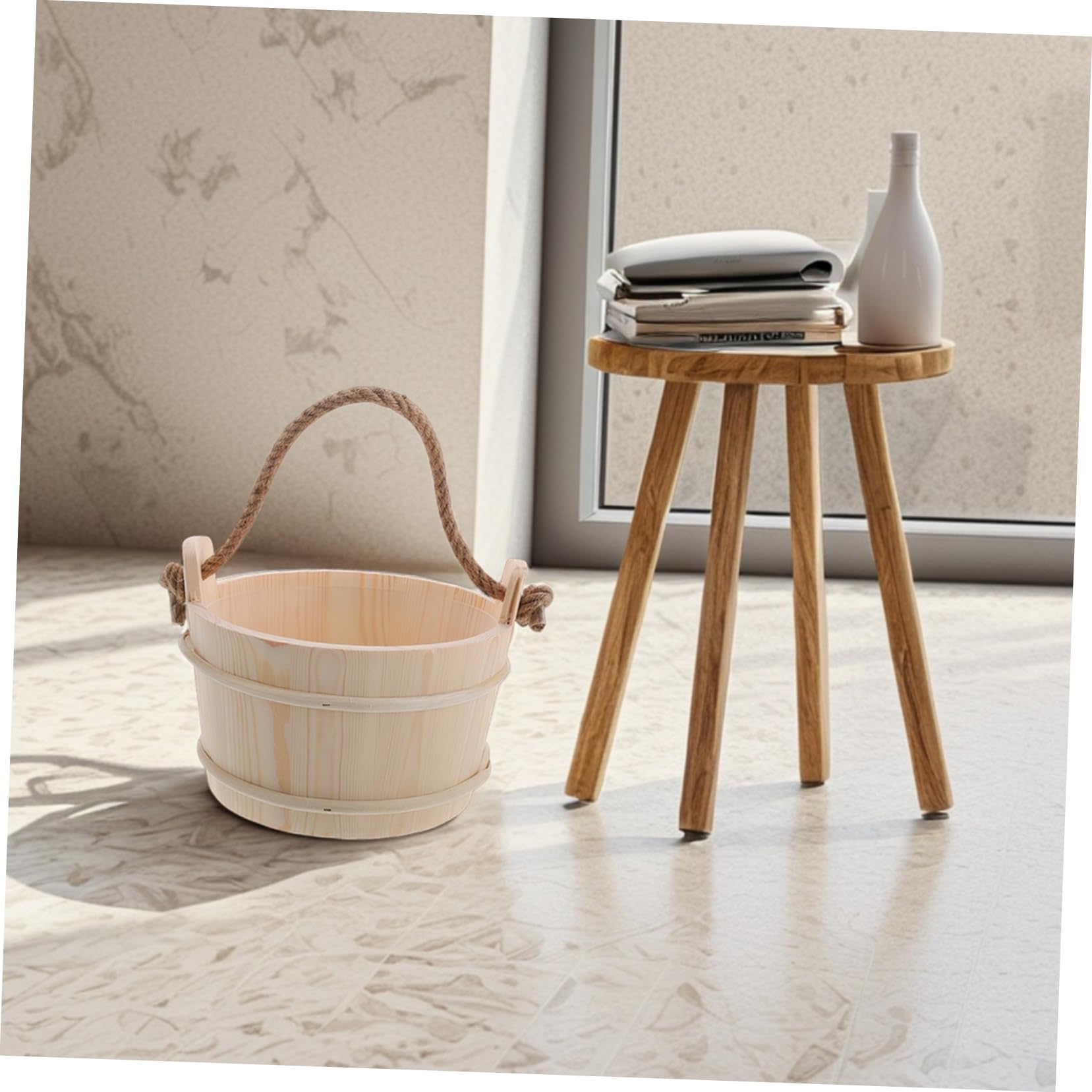Ciieeo Secchio Sauna in Legno Mestolo, Set Portatile Beige per Bagno