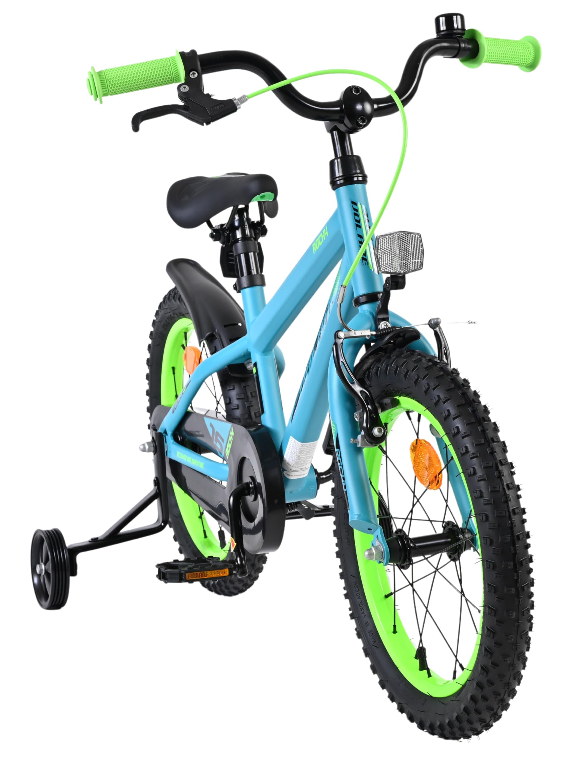 Volare Rocky Kinderfahrrad grün 16 Zoll | 4–6 Jahre | Hand- & Rücktrittbremse | Stützräder | Kettenschutz | Verstellbarer Sattel | Geschenk für Mädchen & Jungen
