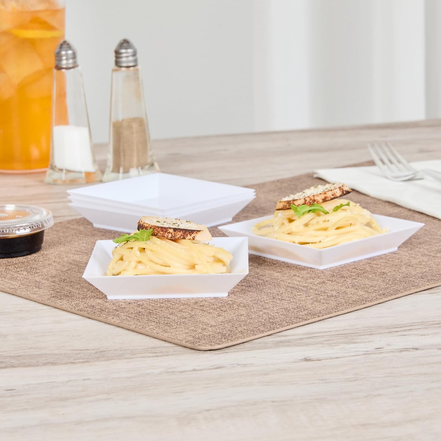 3.9 x 3.9 Inch Party Plates, 100 Disposable Appetizer Plates - Elegant, Square, White Plastic Serving Plates, Durable, For Weddings Birthdays, And More - Restaurantware