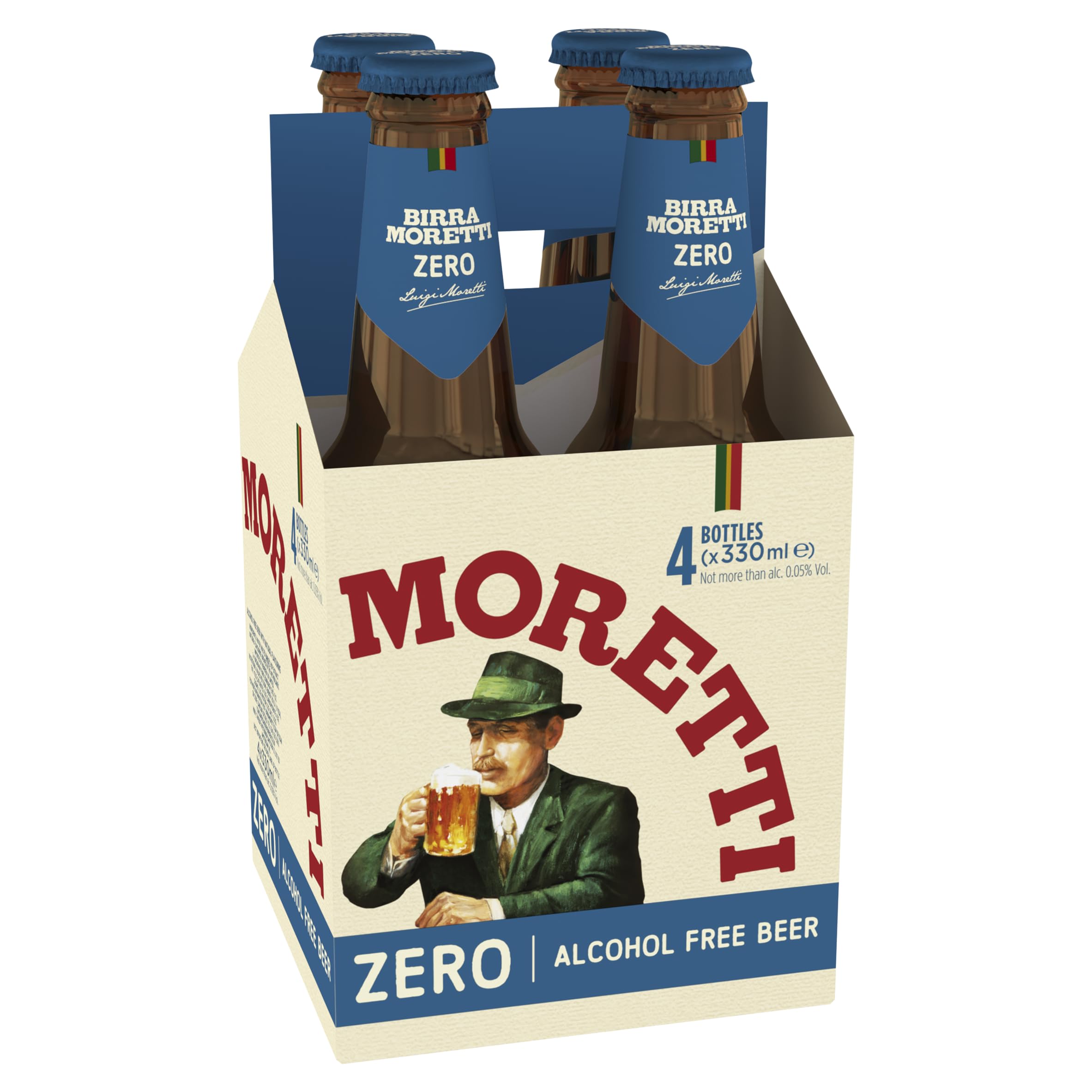 Birra Moretti Zero Alcohol-Free Bottle Beer, 4 x 330ml