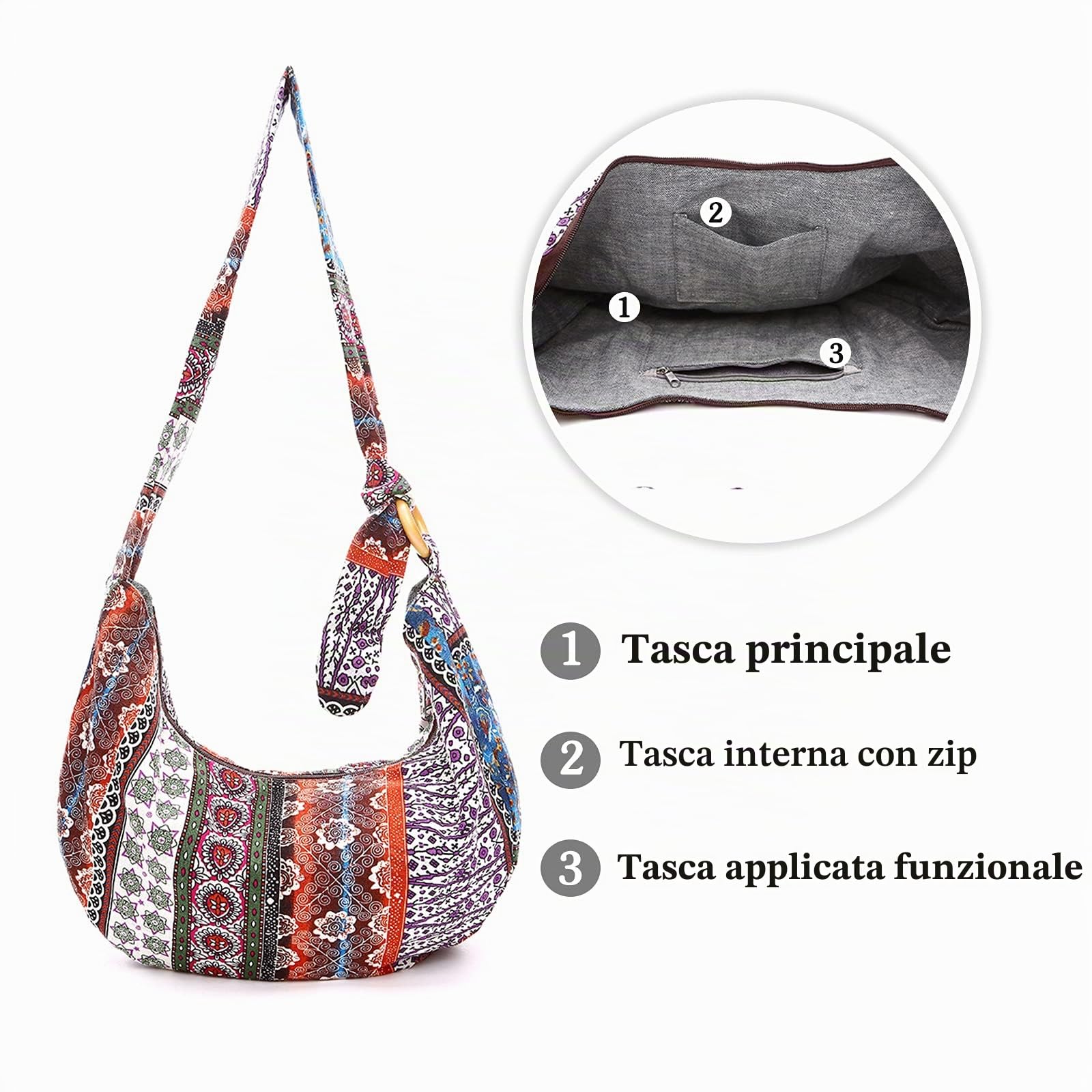 Borse a Spalla Hippie Borsa a Tracolla Donna Borsa Leggera Stampata Tote per Viaggio Spiaggia Vacanze Uso Quotidiano