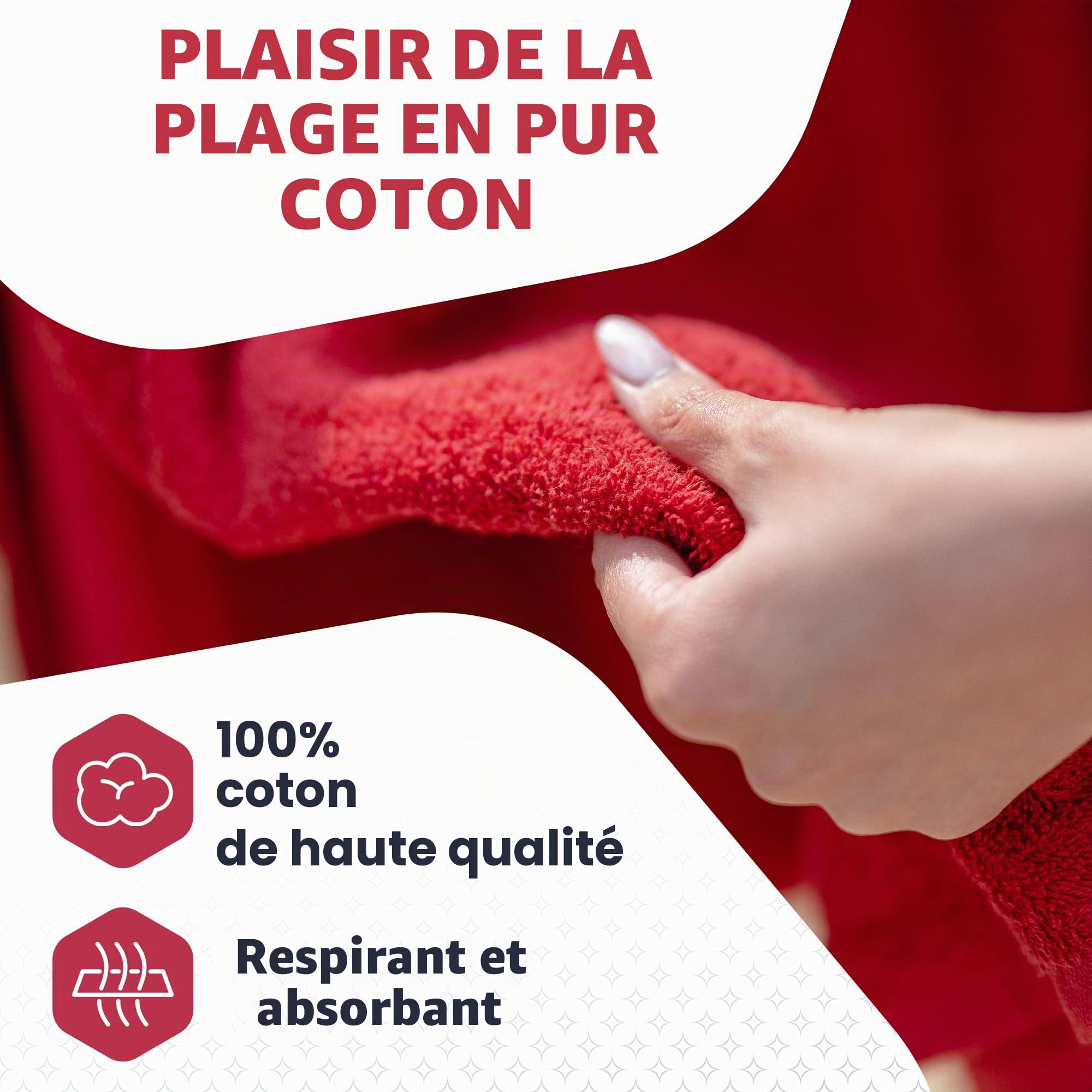 Serviette XXL | Bain | Sauna | Plage | Grande Taille 100x220cm et 155x220cm avec Ouvre-Bouteille | Rouge
