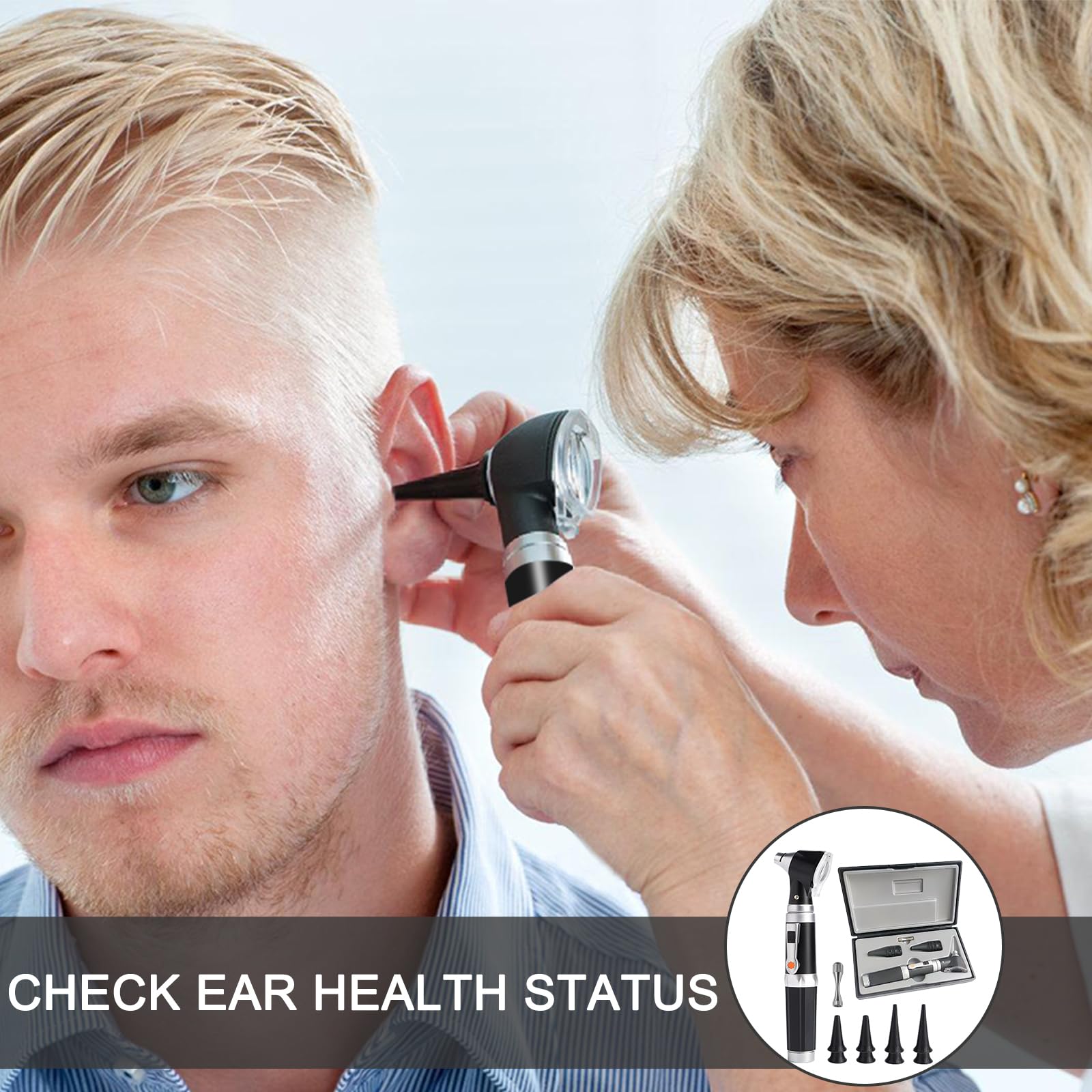 Otoscope auriculaire avec lumière LED, grossissement x3, outil de diagnostic, étui rigide, noir