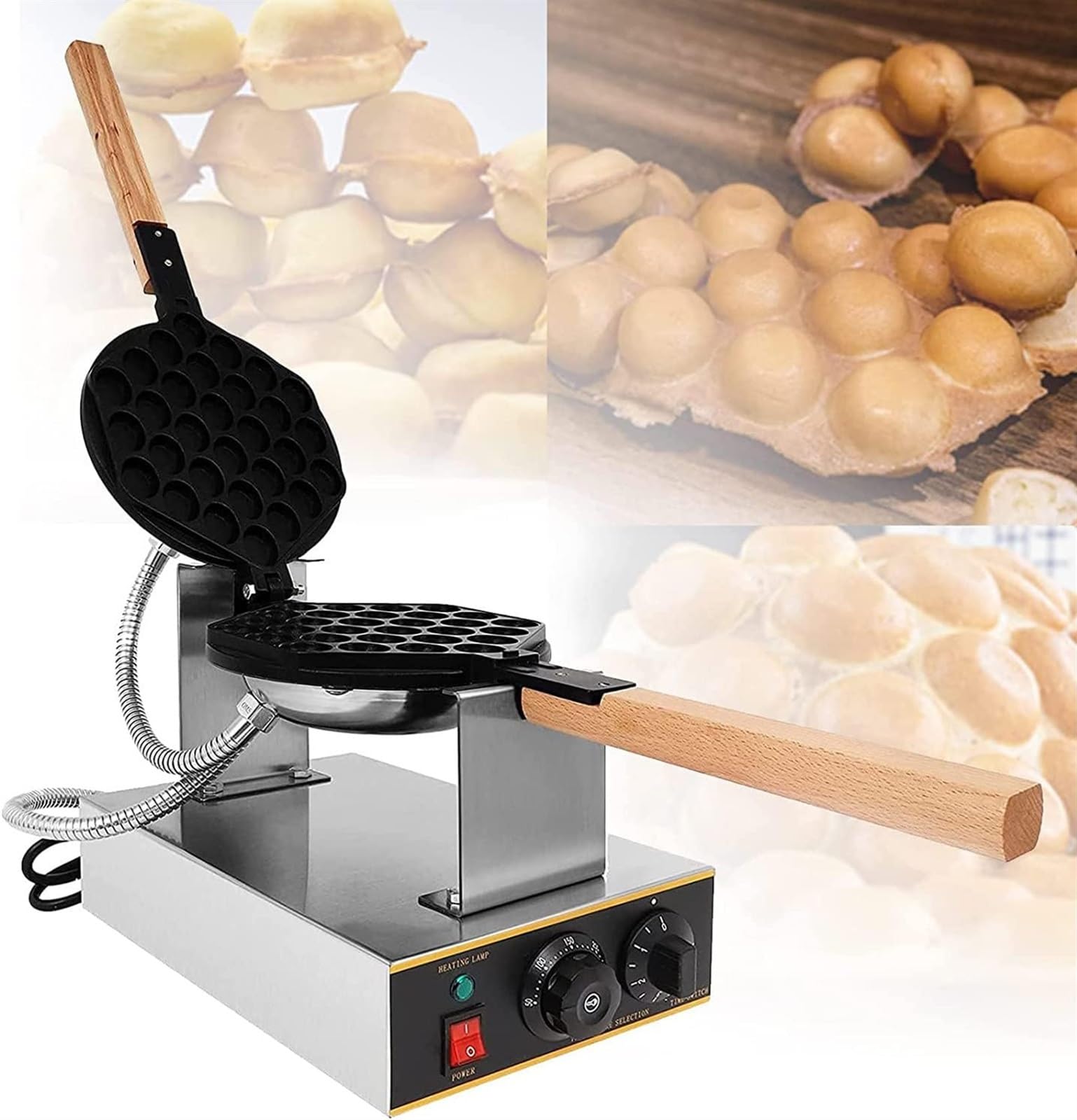 Gaufrier à Bulles, 1400 W, gaufrier électrique antiadhésif aux œufs - Rotation à 180°/Chauffage Rapide/INOX, pour cafés et Restaurants, 110 V,110v