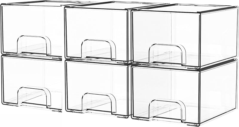 Yieach Conjunto com 6 Gavetas Organizadoras Empilháveis de Acrílico Transparente, 11,18 cm de Altura