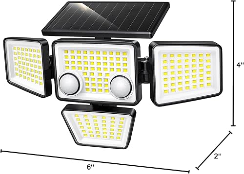 Miniatura 13 de Luces solares para exteriores, 3000 lúmenes, 188 luces LED con sensor de movimiento, luces de seguridad de 4 cabezales, impermeable IP65, fácil