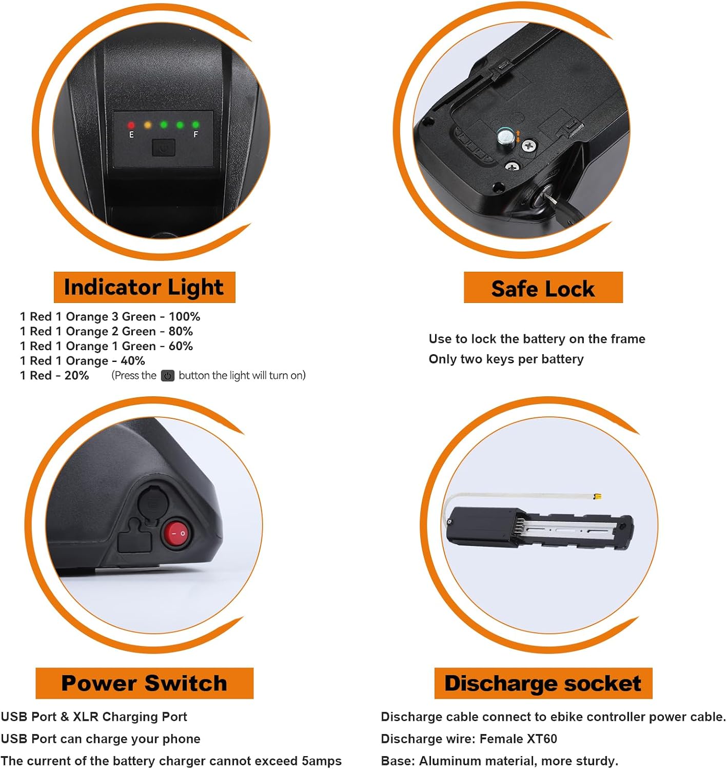 48V 10Ah 15Ah 20Ah B a ttery Pack with 30A BMS 3A Fast Ch-arger 5Pin Base for 48V Controller 250W 350W 500W 750W 1000W Motor