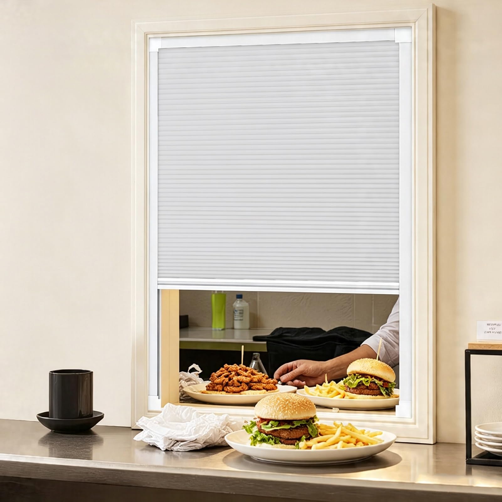 Ventana corredera blanca de 95x100cm para food truck y cocina de puesto ambulante