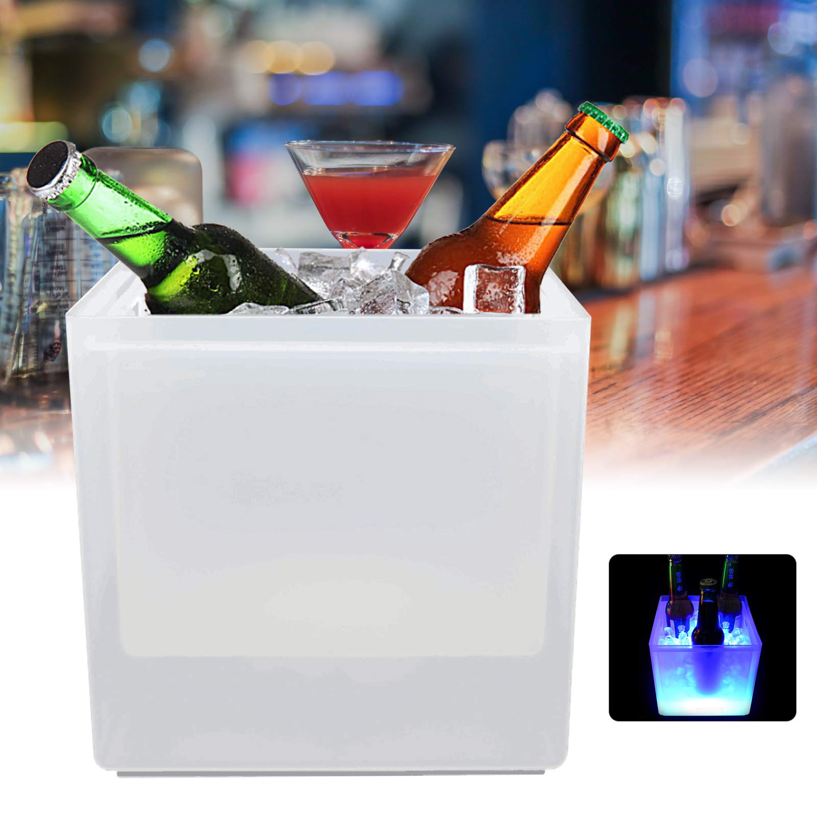 Secchiello per ghiaccio a LED, 3,5 l, per vino, bevande, luce fredda, 6 colori, con collezione di acqua di fusione