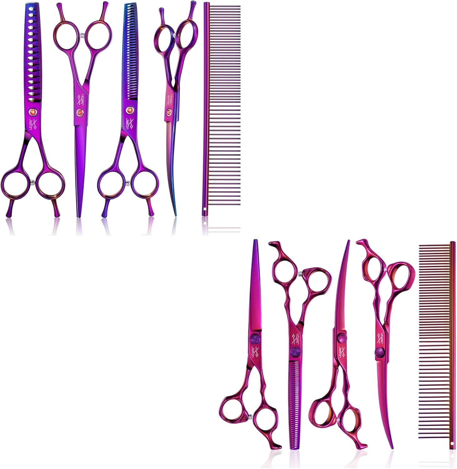 JASON Purple Dog Grooming Scissors Kit - Professional 6 in 1 Dog Scissors Sharp Shears Set