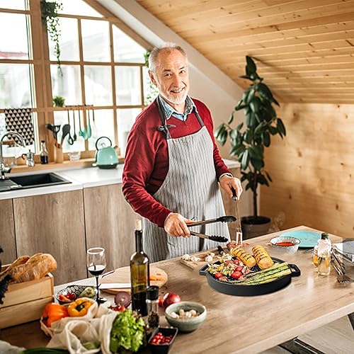 Miniatura 8 de Sartén de hierro fundido, sartén de doble cara con asas dobles, sartén antiadherente de inducción para carnes, asar, pan, huevos, panes, panes,