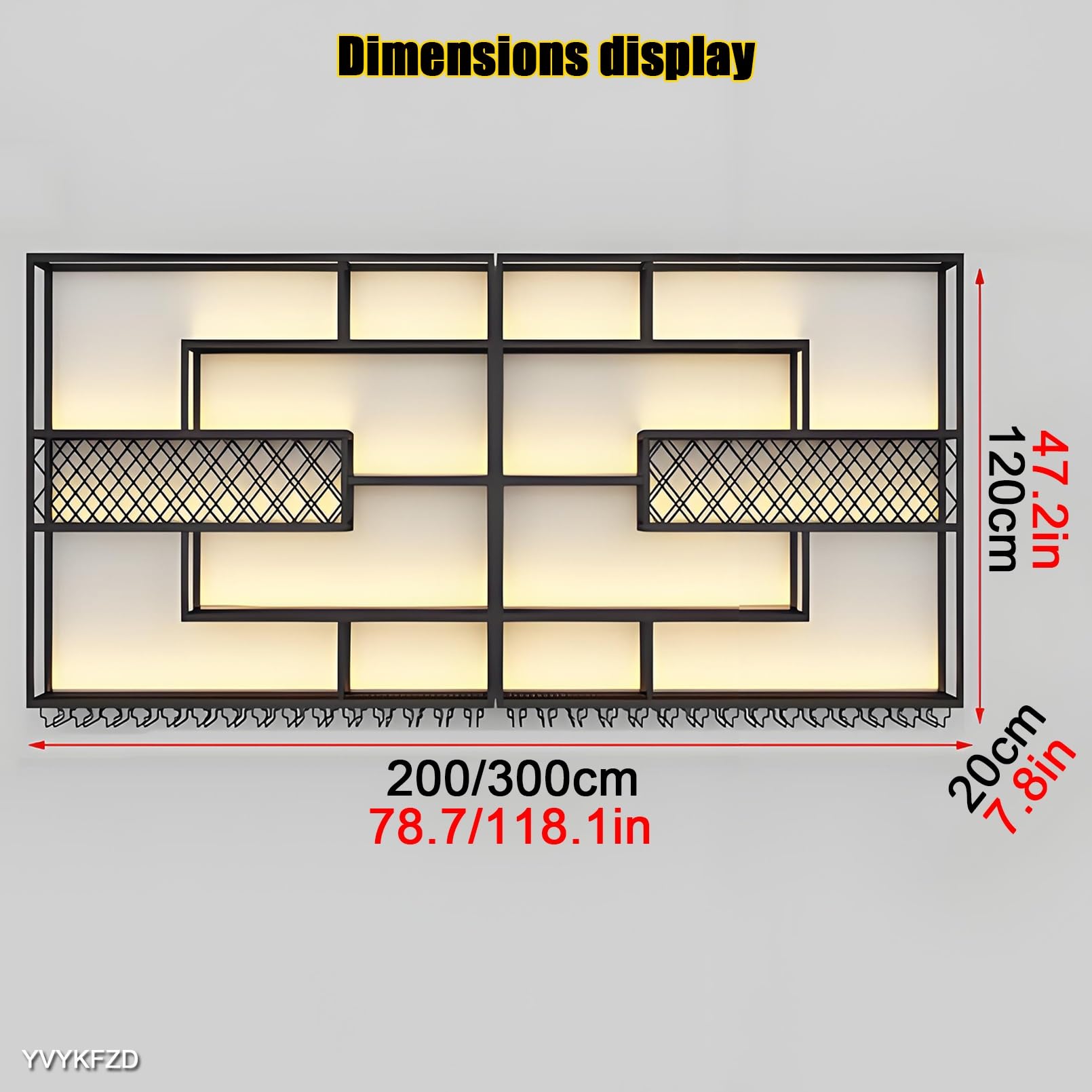 Portabottiglie da parete in stile industriale con luci a LED, ripiani bar sospesi, espositore salvaspazio per bottiglie di liquore e portabicchieri, design moderno in metallo (118,1"x7,9"x47