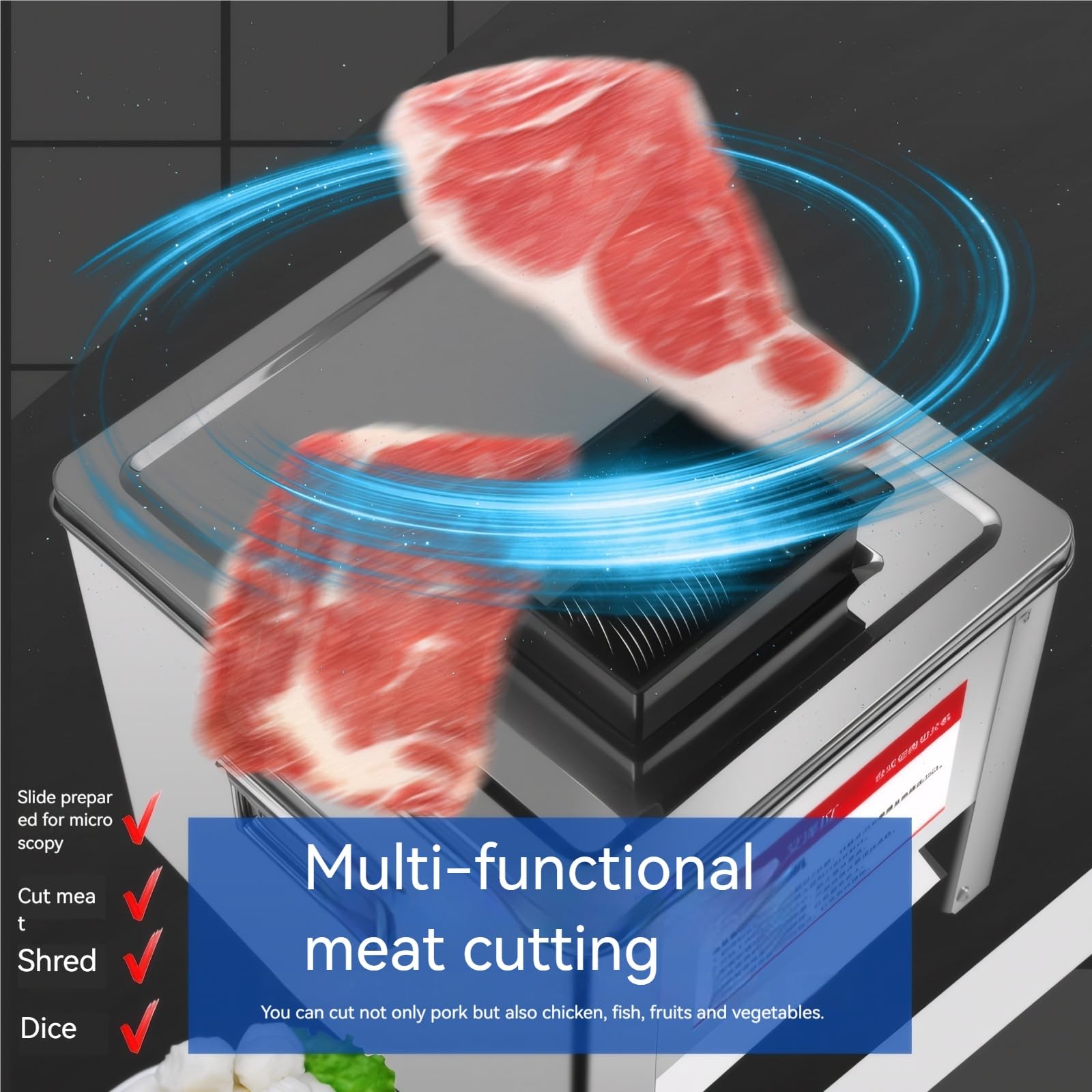 cjc Commercial Meat Cutter Machine with 10mm Blade (Detachable), 850W 110V Stainless Steel Electric Meat Slicer - for Slicing/Shredding/Dicing, Automatic Meat & Vegetable Cutter