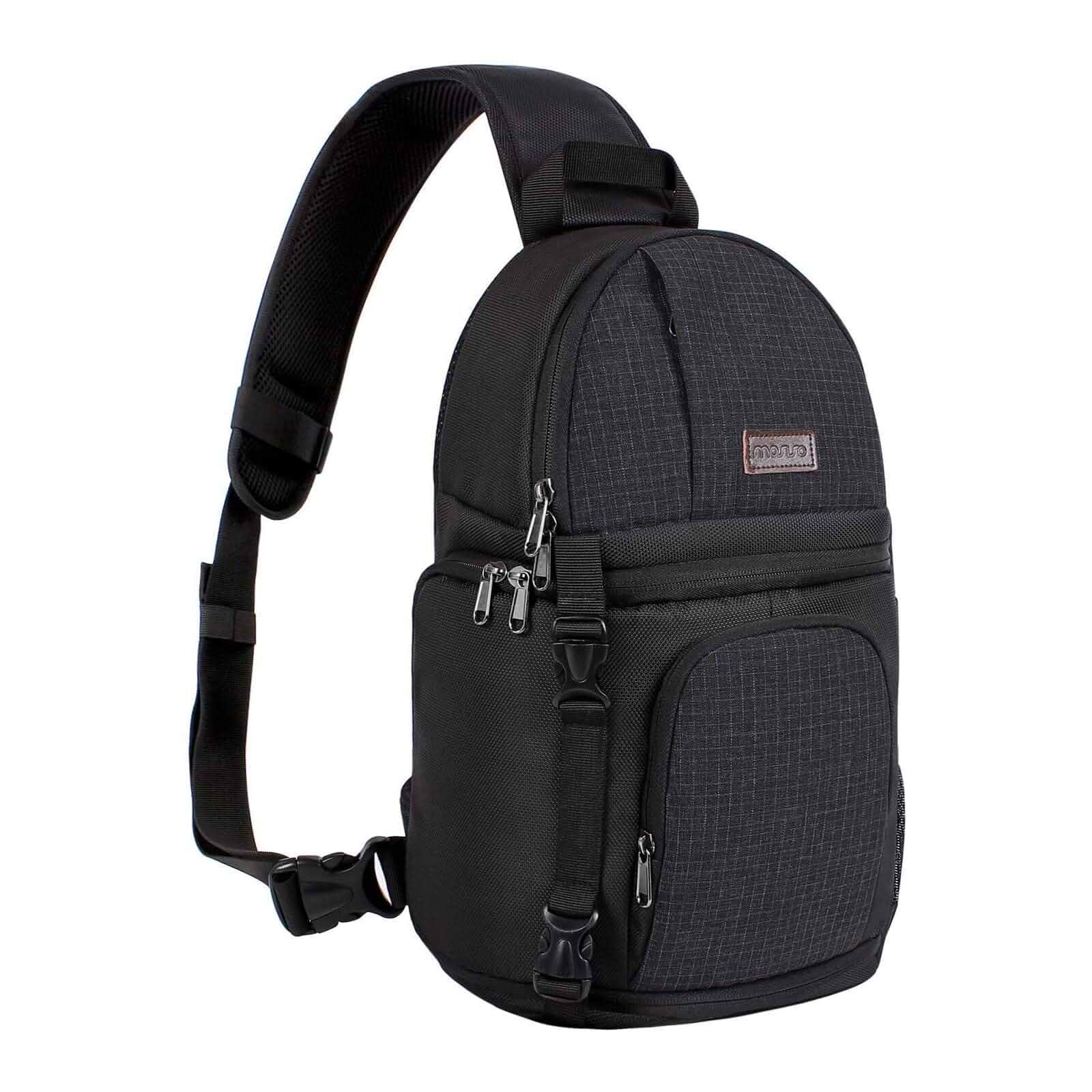 MOSISO Camera Sling Bag, Photography Shoulder Bag Compact Camera Backpack DSLR/SLR/Mirrorless Camera, Quick Access, Tripod Holder, Custom Dividers, Compatible with Canon/Nikon/Sony/Fuji,Black