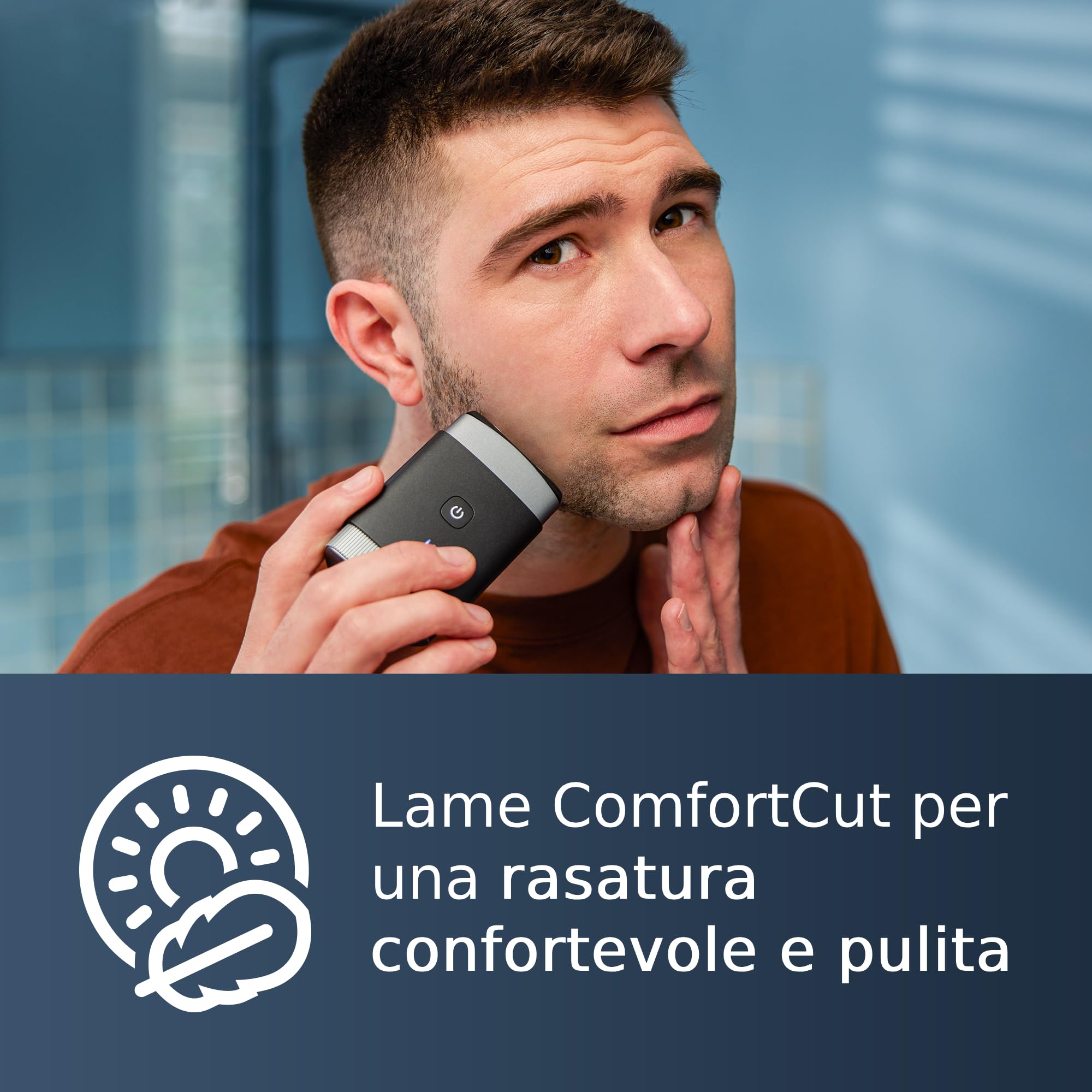 Philips Rasoio portatile, rasoio elettrico a secco e umido, sistema di lame ComfortCut, testine flottanti 3D, design compatto, batteria potente, modello PQ888/06
