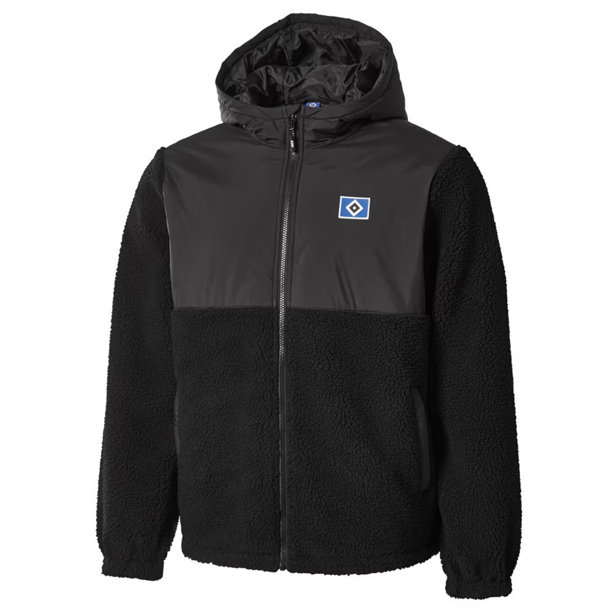 Hamburger SV HSV Fleecejacke Pars, Offizieller Fanartikel, Schwarze Jacke mit HSV-Raute, Kapuze und Reißverschlusstaschen