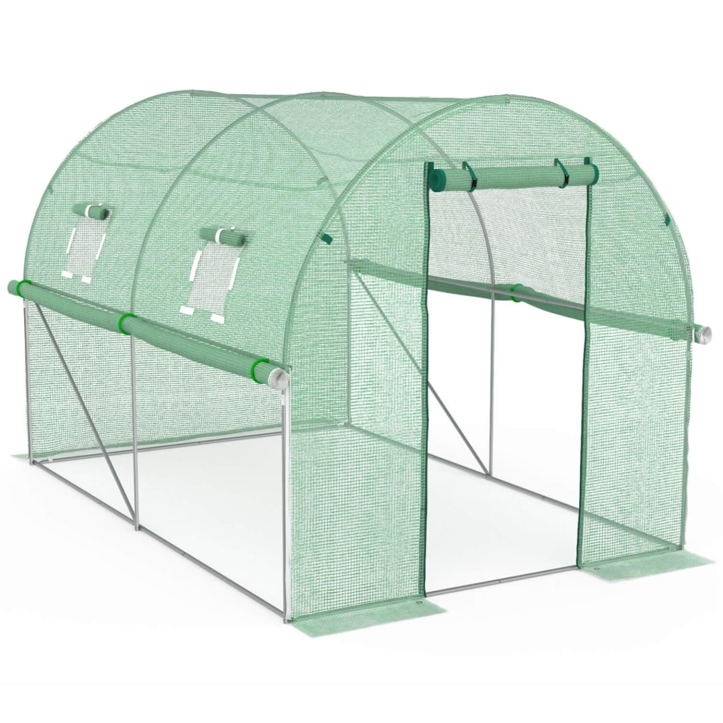 IDMarket - Serra da giardino a tunnel da 6 m², 3 x 2 x 2 m, in acciaio zincato + telo anti-UV con porta e finestre ROMA verde, per tutte le