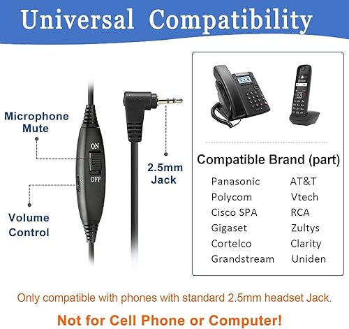 Miniatura 3 de Callez Auriculares de teléfono con micrófono con cancelación de ruido, auriculares de oficina para teléfonos DECT inalámbricos con conector de